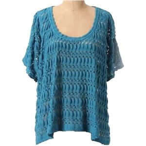 Anthropologie Punctured Dolman Pullover XSmall 0 2 Top Oversized Top Turquoise